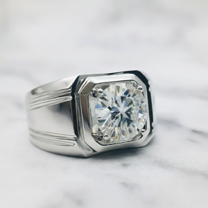 Topcarat <b>Men</b> 3 Ct Round Cut Moissanite Vintage Wedding Band <b>Ring</b> 925 Silver Plated - Product Image 1