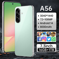 A56 Android 14.0 Octa Core FHD 108MP 5G LTE 7.3 Pulgadas MTK Dimensity Carga Inalámbrica 2026 Nueva Versión Global Teléfono Inteligente Desbloqueado