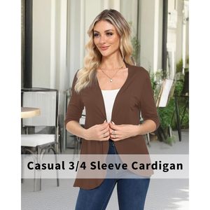 FOXA Women's 3/4 Sleeve <b>Cardigan</b> Knitted Casual Breathable <b>Sweater</b> Top for Dresses - Product Image 5