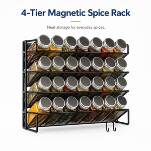 Étagère à épices magnétique en acier au carbone pour cuisine, organisateur 4 niveaux, <span class=keywords><strong>support</strong></span> latéral pour réfrigérateur, <span class=keywords><strong>support</strong></span> pour bouteilles d'assaisonnement, étanche - Product Image 1