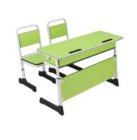 Ensemble de bureau et chaise scolaire double réglable, table d'étude verte 2 places avec rangement, fournisseur de mobilier moderne pour salles de classe pour enfants
