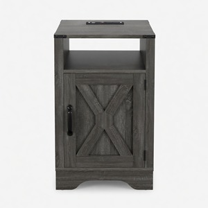 Comodino Grigio Scuro Stile Rustico 16 Pollici con Stazione di Ricarica e Armadietto Portaoggetti - Product Image 1
