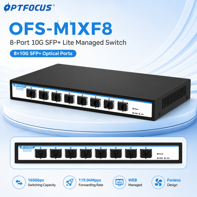 8 Port 10G SFP+ Lite Managed Switch Web VLAN QoS for Fiber Network