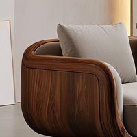 Ensemble de canapés en tissu en noyer noir minimaliste italien, villa haut de gamme, appartement, salon, style moderne, luxe léger, bois massif, dossier en éponge