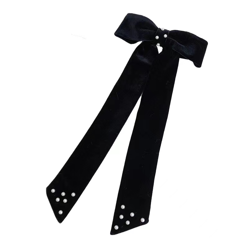 Женские бархатные заколки для волос Q & Y, винтажные роскошные черные зажимы для волос с большим бантом и жемчугом, аксессуары для волос с бархатным бантом для зимы