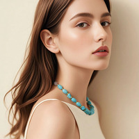 Collier en pierre turquoise naturelle fait main, perles avec chaîne réglable, bijou élégant pour le quotidien, les voyages et les fêtes