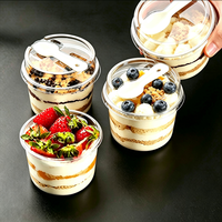 Gobelets ronds en plastique transparent pour desserts, avec cuillères et couvercles, jetables, pour mousse, pudding, yaourt, parfait, pour boulangerie