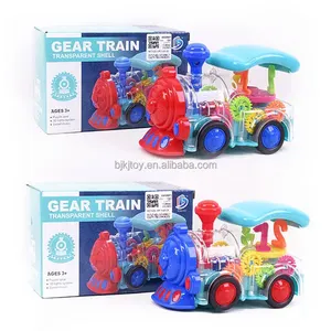 Battery Operated Transparent Car Gear Train Toy With Light And Music 360 Rotation Cheap Electric Train Toy Truck