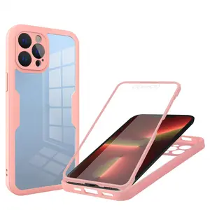 Funda transparente de TPU para móvil, funda doble de cuerpo completo, resistente a caídas, 2 en 1, para iPhone 14