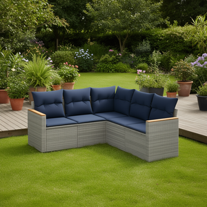 Conjunto de Sofá de Jardín de Ratán Sintético Gris Moderno con Cojines, Muebles de Exterior de 5 Plazas, Diseño Contemporáneo - Product Image 2