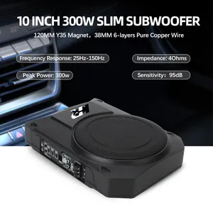 High Power Car Audio Underseat Subwoofer Stereo Bass Audio Powered Amp 10" 300w Under Seat Subwoofer Speaker With Amplifier