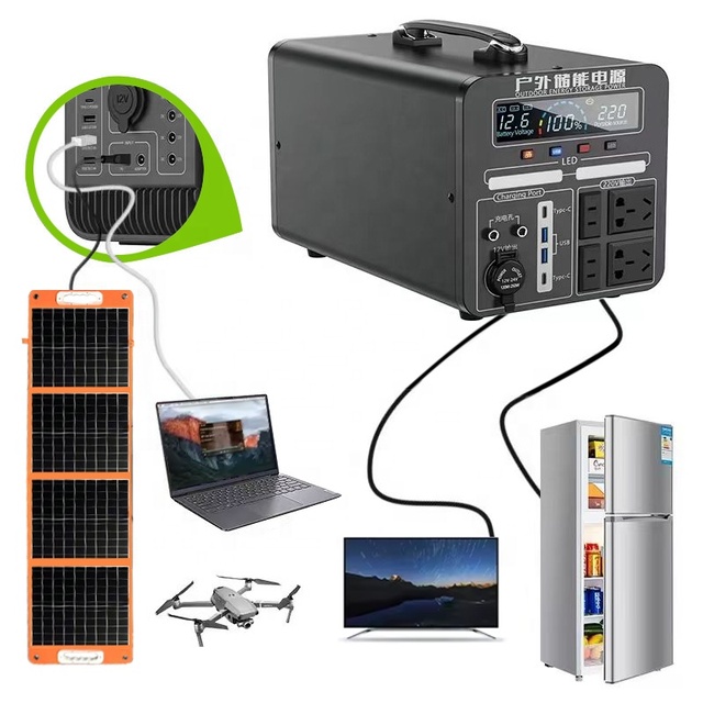 1500W/2000W Portable Power Station Home & Outdoor Solar Panel & Car Power Supply with Pure Sine Wave and Jump Starter