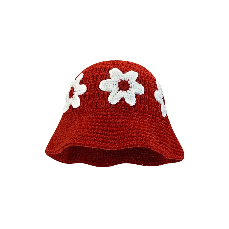 Sombrero de cubo de ganchillo gorra de paja de verano Sombrero de cubo de ganchillo de punto para dama