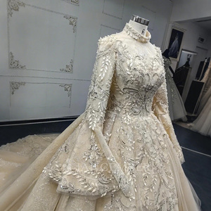 Jancember ANY30 Luxury Crystal Pearls Sequins champagne Muslim Evening Gowns - Product Image 4