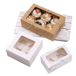 Wholesale Bakery Boxes Brown Food Grade Kraft Muffins Box Take Away 2/4/6 Holes Cavity Cupcake Boxes with Inserts and <b>Window</b> - Product Image 2