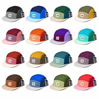 Casquette de baseball unisexe légère en nylon à 5 panneaux, avec blocs de couleur contrastants, étiquette tissée personnalisée, style streetwear, réglable, type camper