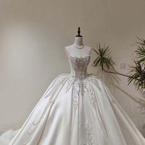 LY170 Modern Elegant Boat Neck Sequined Beaded Floral Long <b>Lace</b> Crystal Appliques <b>Corset</b> Wedding Bridal Gowns Dresses - Product Image 5
