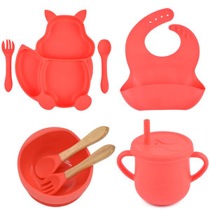 Juego de Vajilla para Bebé de 8 Piezas, Plato con Ventosa para Alimentar al Niño Pequeño, Babero de Silicona, Juego de Plato y Tazón - Product Image 4