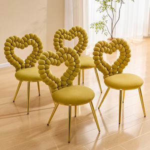 Heart Bubble Tufted Accent <b>Chair</b> <b>Yellow</b> Plush Velvet Shiny Gold Metal Frame Modern Seating for Home - Product Image 5