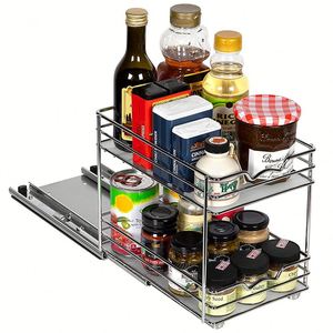 2 Tier Heavy Duty Slide Out Seasoning Pull Out Spice Rack Drawer Organizer for <b>Kitchen</b> Cabinet and <b>Pantry</b> - Product Image 4