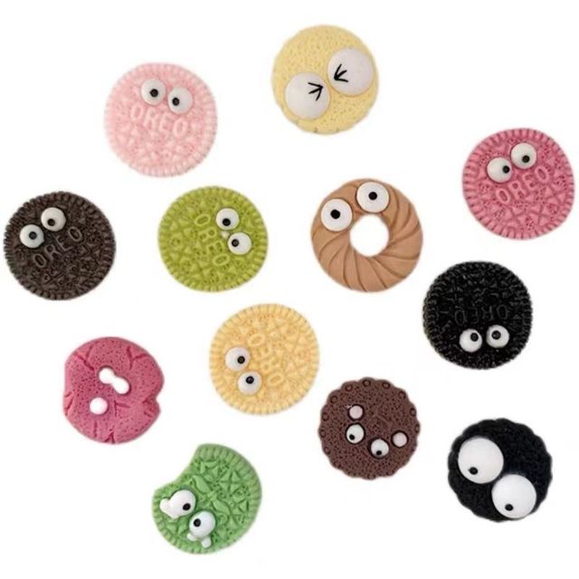 Wholesale 7 Styles Cute Eye Cookie Resin Charms - 3D Kawaii DIY Phone Case & Cup Decor Accessories (Bulk Set)