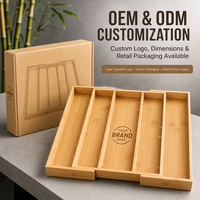 Organisateur de tiroir de cuisine extensible et pliable en bambou, résistant aux fissures, porte-ustensiles réglable, séparateur de couverts