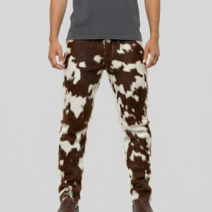 Pantalon en cuir véritable imprimé vache pour homme, coupe slim, style streetwear de luxe, vente en gros, fabrication sur mesure - Product Image 1