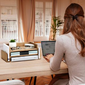 Organizador de Escritorio de Madera con 5 Bandejas, Bandeja para Documentos, Cartas, Carpetas, <span class=keywords><strong>Correo</strong></span>, Archivos, Organizador de Oficina de 3 Niveles - Product Image 5