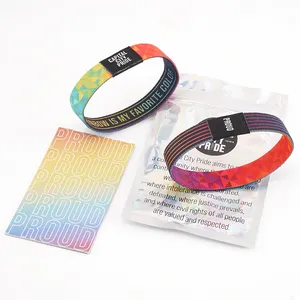 Hot Festival Events Mode Regenbogen Armband Benutzer definierte Polyester Stoff gewebte Stoff elastische Armband