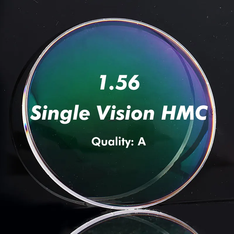 1.56 màu xanh CR39 Kính mắt quang học kính vật liệu nhựa hiệu ứng tầm nhìn duy nhất màu xanh 156 cắt HMC aspheric 1.61 optrical ống kính