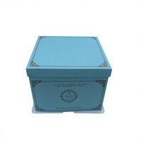 Boîte à gâteau bleu ciel, écologique, recyclable, portable, en carton double face, avec film PET transparent, pelliculage mat et gaufrage