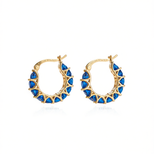 Pendientes de aro de oro Leeboto con piedras preciosas azules, diseño geométrico, joyería clásica de moda para mujer - Product Image 1