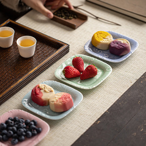 Assiette à fruits rectangulaire en céramique chinoise, assiette à thé et à en-cas en porcelaine d'inspiration zen, vaisselle de style simple - Product Image 4