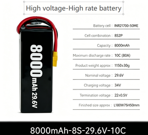 Batterie haute performance 8000mAh 8S 29.6V 10C, cellule INR21700, batterie de drone pour RC UAV, décharge haute intensité 10C, puissante pour charge lourde - Product Image 5