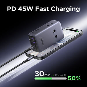 Adaptador de Viaje Universal UGREEN <span class=keywords><strong>GaN</strong></span> de 45W con 2 Puertos USB-C y 2 Puertos USB, Enchufe de Carga Rápida para UE/EE. UU./Reino Unido/Australia - Product Image 5