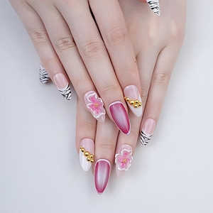 Nuevas <span class=keywords><strong>Uñas</strong></span> Postizas Personalizadas 3D con Diseño <span class=keywords><strong>de</strong></span> Rayas <span class=keywords><strong>de</strong></span> Zebra Rosas Francesas, 100% Hechas a Mano, <span class=keywords><strong>Uñas</strong></span> Artificiales al por Mayor con Pegamento - Product Image 6