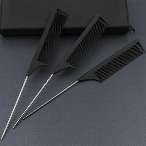 Peine de cola de rata de fibra de carbono con punta de metal de pasador largo seguro para el calor más vendido a la venta - Product Image 3