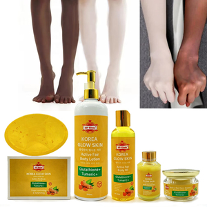 Conjunto de Clareamento de Pele OEM Korea <span class=keywords><strong>Glow</strong></span> com Óleo de Cúrcuma, Loção Corporal, Creme Facial e Glutationa para Pele Escura - Product Image 1