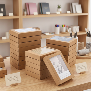 Caja Plegable <span class=keywords><strong>de</strong></span> Papel Kraft con Ventana Transparente <span class=keywords><strong>de</strong></span> PVC al por Mayor <span class=keywords><strong>para</strong></span> Marcos <span class=keywords><strong>de</strong></span> Fotos, <span class=keywords><strong>Sobres</strong></span>, Galletas, Dulces, Postales, Regalos, Almacenamiento y Embalaje - Product Image 1