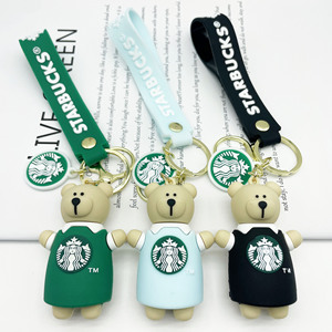 New Arrival 3D Cartoon Luxury Cute Designer Coffee Rubber Buck's Cup Boba Keychain for Bag Car Wholesale Promotional Carabiners