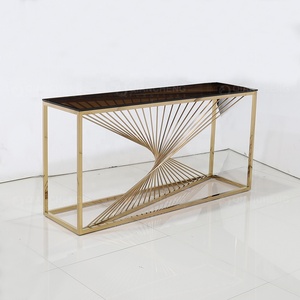 Meubles de luxe mur couloir <span class=keywords><strong>console</strong></span> table salon entrée poli or métal cadre en <span class=keywords><strong>acier</strong></span> inoxydable <span class=keywords><strong>verre</strong></span> <span class=keywords><strong>console</strong></span> table - Product Image 6