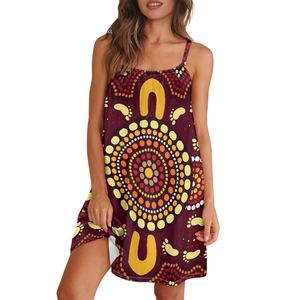 Vestido personalizado con diseño de <span class=keywords><strong>arte</strong></span> <span class=keywords><strong>aborigen</strong></span> <span class=keywords><strong>australiano</strong></span> para mujer, vestido de espagueti con cuello cuadrado, estampado bajo demanda, envío directo OEM - Product Image 3