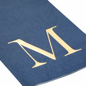 Serviettes en papier monogramme bleu avec initiale M en feuille d'or, style 3 plis, fournitures de fête pour mariage, anniversaire, baby shower - Product Image 2