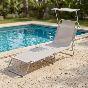Chaise pliante de loisirs moderne Lipari Est avec parasol pliable pour la plage, la piscine, la cour, meubles d'extérieur en métal - Product Image 3