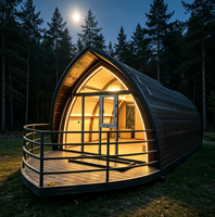 Maisonnette préfabriquée en acier OEM, forme de bateau arqué, type boathouse, capsule, tentes et maisons pliables