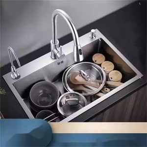 Casa intelligente uso grande lavello da cucina quadrato in <span class=keywords><strong>acciaio</strong></span> inossidabile a fessura singola lavabo a nido d'ape addensato balena acqua piovana un foro - Product Image 3