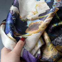 Écharpe carrée en soie véritable Van Gogh, motif iris rétro français, 70 cm, polyvalente, printemps-été, foulard, châle, écharpe de cou pour femme