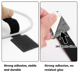 3M Back-Glue Auto-Adhésif Crochet Boucle Cordon Organisateur Nylon Réglable Fixation Solide Attaches de Câble Gestion des Fils pour la Maison et le Bureau