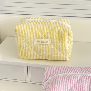 Borse cosmetiche con cuscino a righe di colore a contrasto in cotone trapuntato borsa portaoggetti da donna graziosa borsa a quadri <span class=keywords><strong>pochette</strong></span> per il trucco - Product Image 3