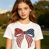 Patchs brodés thermocollants personnalisés drapeau USA avec nœud et paillettes pour vêtements, collection Fête de l'Indépendance 2026, vente en gros